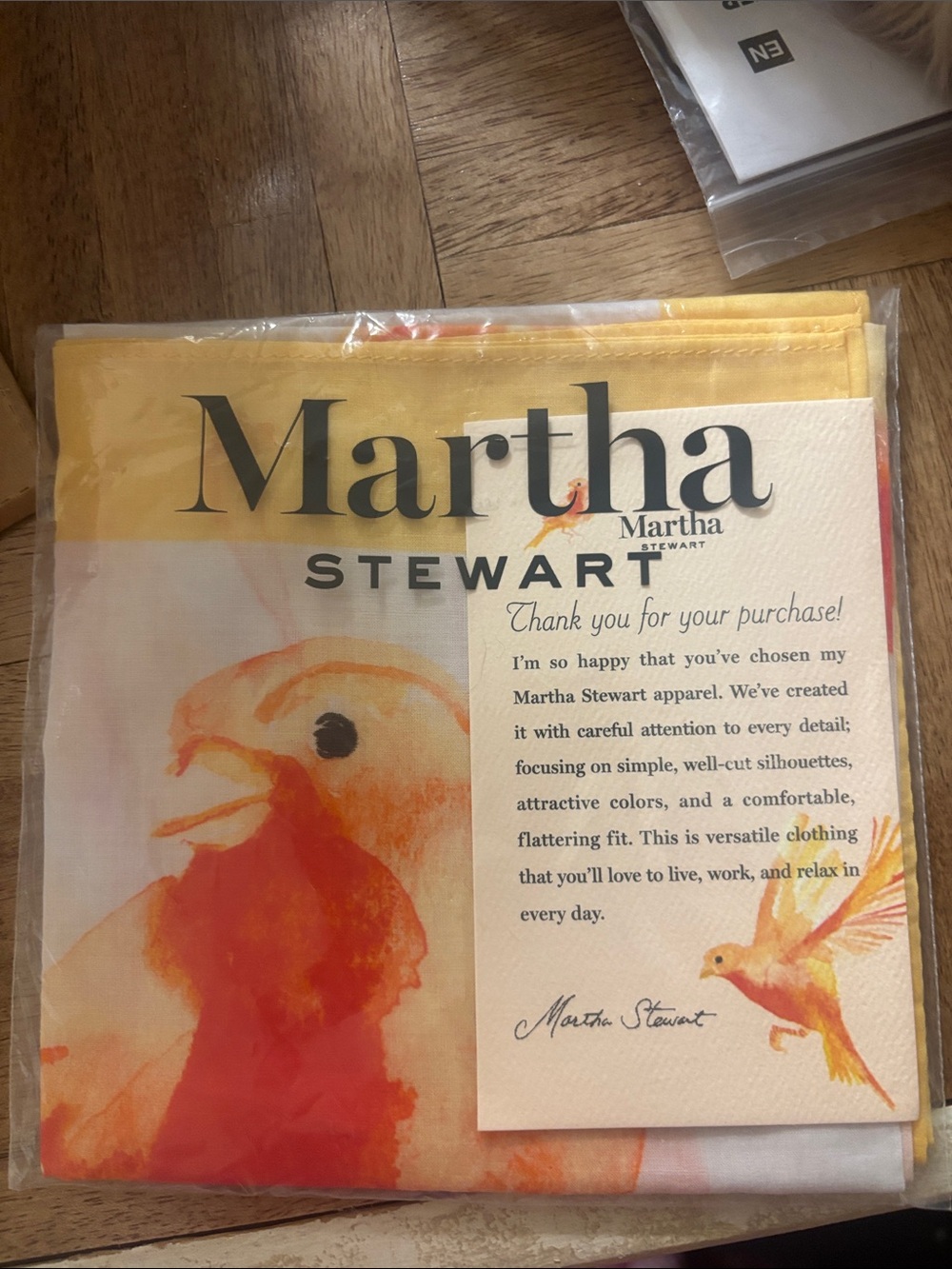 Martha Stewart Yellow and Orange Bird Print Scarf